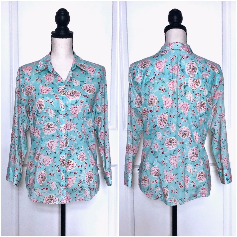 NEW IZOD Turquoise and Pink 3/4 Sleeve Shirt